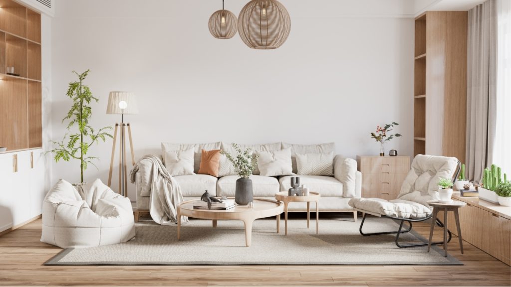 Local cleaning team sanitizing and refreshing a bright living room.