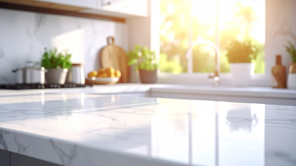 Professionally cleaned kitchen with sanitized countertops in a residential home.